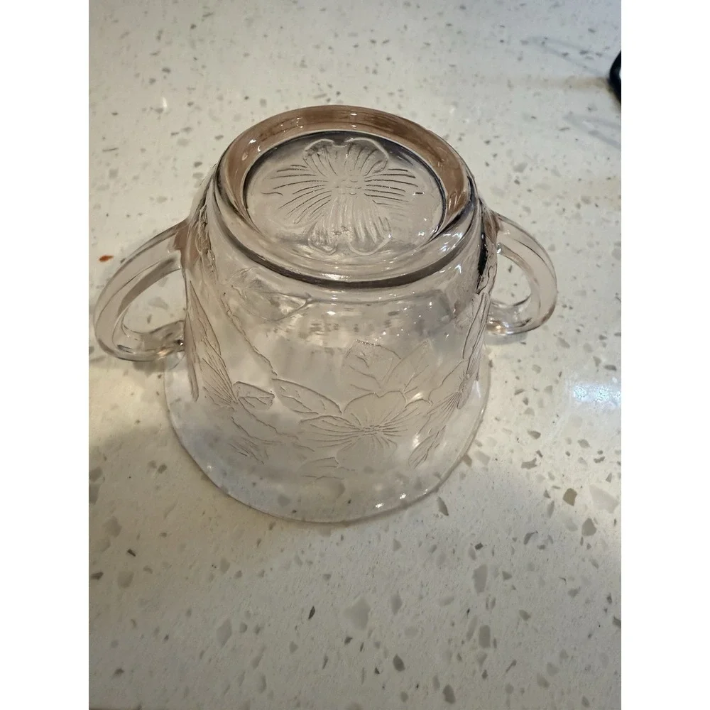 Macbeth Evans Pink Dogwood Apple Blossom Thin Flat Sugar Bowl Depression Glass